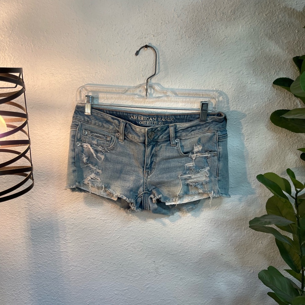 American Eagle Outfitters Light Blue Ripped Jean Shorts